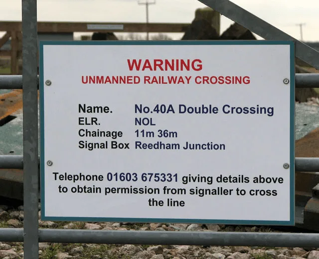 Level Crossing No. 40A Double Crossing (sign) - geograph.org.uk - 1753405.jpg · Level Crossing No. 40A Double Crossing (sign). Sign at the double level crossing > 1753415 south of Hill Farm.