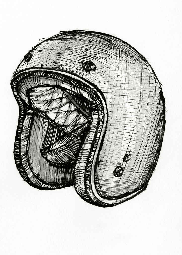 Helmet (clothing).jpg · Drawing of the Thesaurus concept: “helmet.” Any of various forms of protective coverings for the head, usually made of a hard material, including the outside steel layer of helmets that consist of inner and outer parts. (AAT)
