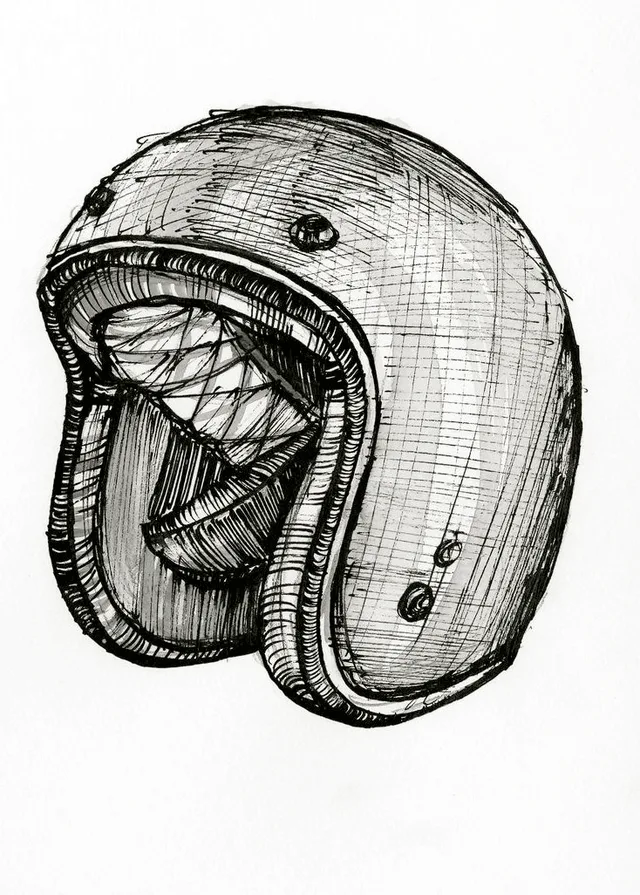 Helmet (clothing).jpg · Drawing of the Thesaurus concept : 'helmet'. Any of various forms of protective coverings for the head, usually made of a hard material, including the outside steel layer of helmets that consist of inner and outer parts. (AAT)