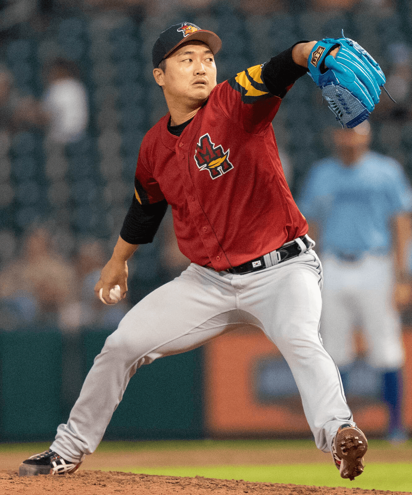 고우석이 2025년 7월 12일 Toledo Mud Hens 소속으로 투구하는 모습 공개 라이선스 이미지