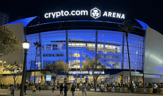 Crypto.com Arena exterior 2023.jpg · Exterior of Crypto.com Arena in 2023 with permanent signage.